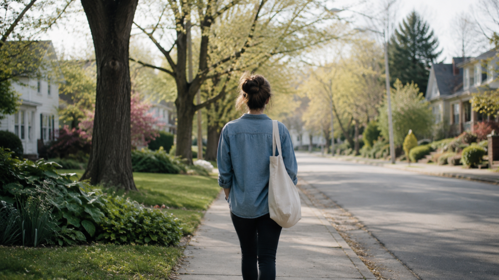 Young adult taking a quiet walk outside as a small step forward